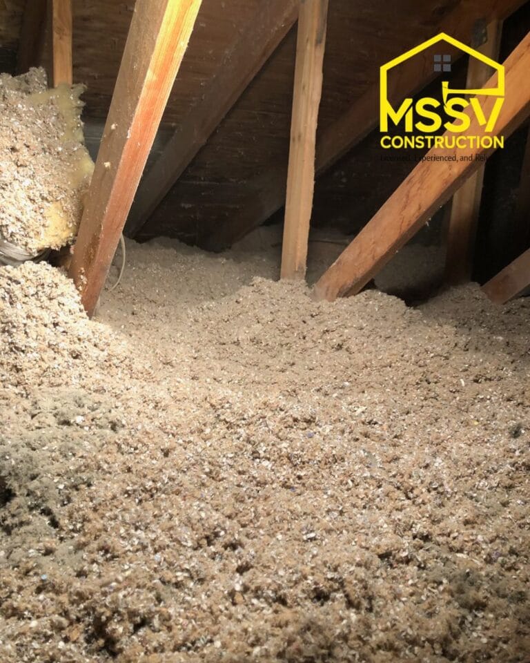 FiberGlass attic insulation between roof framing by MSSV Construction